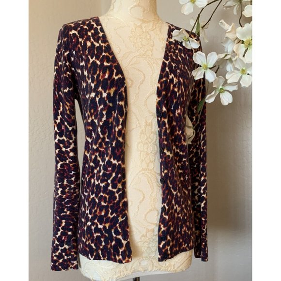 Merona Womens Animal Print Long Sleeve Cardigan Sweater S Brown Button Up Top - Picture 10 of 12